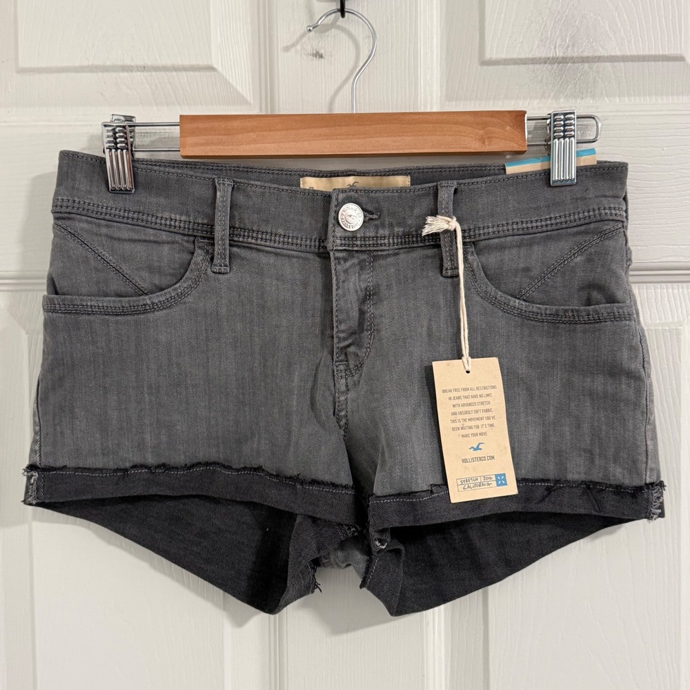 Hollister Denim Shorts Womens 28 Micro Mini Short Low Rise Grey NWT Y2K Festival